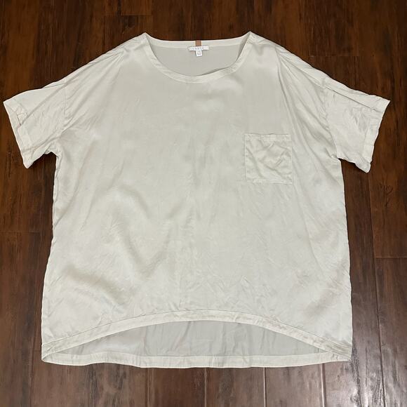 LUNYA Washable Silk Tee Off-White Satin Oversized Comfy T-Shirt - Picture 3 of 9